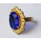 Кольцо крупное,  перстень. Синий кристалл. Размер 17,5. Верх 2,7 см на 2,3 см