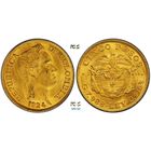 5 песо 1924 г. B. Колумбия. Симон Боливар. PCGS MS 62. Золото. КМ# 201.1