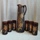 КувшинЗолотой Букет (объём 2.1 л) и 6 стаканов (300 мл). Богемия, Чехословакия