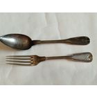 Старинные вилка и столовая ложка,серебрение,плакирование,патина. Клейма-WARSZAWA.FRAGET.PLAQUE.PATENT.N.61.Вторая половина 19-го века.