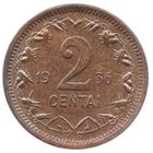 Литовская Республика (І Республика, Литва). 2 цента 1936. AUNC