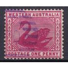 147.Aust. Великобритания. Австралийские штаты. Западная Австралия. Чёрный лебедь. Стандарт. 1890/93 гг. 1p. Mi.#34.