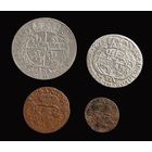 4 МОНЕТЫ 1755 г. АВГУСТА III КОРОЛЯ ПОЛЬСКОГО: ОРТ (18 ГРОШЕЙ), 6 ГРОШЕЙ, ГРОШ, СОЛИД