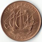Великобритания 1/2 пенни, 1967 Елизавета II UNC