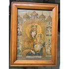 Старинная литография Иерусалимская икона Божией Матери в раме