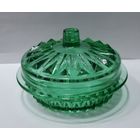 Сосуд для масла (маслёнка) из зелёного стекла 60-е годы СССР (Неман). Редка!