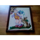 ВЫШИВКА СТАРАЯ- "ДЕВОЧКА И КОТИК".