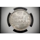 3 рейхсмарки 1924 г. Веймарская республика (Германия), Пауль фон Гинденбург. NGC MS64