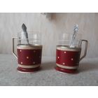 Пара красивых подстаканников "Красный горох". СССР, вторая половина прошлого века.