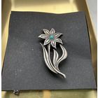 Брошь Ромашка серебро Бирюза ? Германия 50-60-е