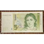 Банкнота 5 марок 1991 год. ФРГ. Беттина фон Арним. НЕ БЫЛА В ОБОРОТЕ.