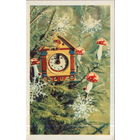 Чистая открытка 1971г. "С Новым годом! Часы и мухоморы на елке" фото Г. Костенко