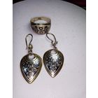 С рубля без мц набор серьги и кольцо.  серьги: 5ЛСЧ  звезда875пр. 4см с застежкой, кольцо: "23М2 звезда875пр. на средний палец.