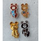 Значки "Олимпиада 1980. Мишка" - 4 шт. Алюминий.