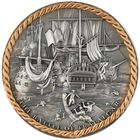 Ниуэ 5 долларов 2023г. "Трафальгарская битва. Корабль". Монета в капсуле; деревянном подарочном футляре; номерной сертификат; коробка. СЕРЕБРО 62,20гр.(2 oz).