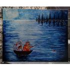 Рыбалка. Картина на холсте маслом 40см на 50см