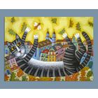 Открытка. Осень золотая. КОтики. Кот. Фауна. Животные. Архитектура. Город.  Художник И. Римашевский (чистая)