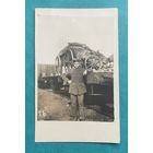 Фотооткрытка 1 Мировая война Немецкий солдат униформа / поезд, тяжелый траншейный миномет 25 cm schwerer Minenwerfer