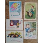 Лот из 5 открыток  С 8 марта. Манилова. Гундобин. Достян. Поманский. Исринская. 1950-60-е г. Подписаны. Цена за все.