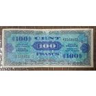 Банкнота 100 франков 1944 Франция, военный франк с флагом. Союзная оккупация.