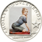 Острова Кука 5 долларов 2013г. "Легенды Голливуда: Брижит Бардо (Brigitte Bardot)".  Монета в капсуле; сертификат. СЕРЕБРО 25гр.