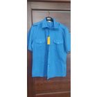 Мужская рубашка ярко синего цвета на 48-50 размер. Интересный натуральный состав: 55 Рами и 45 хлопка. Замеры: ПОгруди 61 см, длина 77 см. Новая.