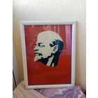 Агитация В.И.Ленин стекло рисовался бойцом советской армии времени СССР для ленкомнаты размер 43 * 33 см. С 1 руб без мц