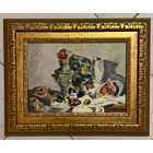 Казак О.И "У самовара", 1971г. Картон, масло. Размер 30х21.5 см.