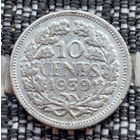 Нидерланды 10 центов 1939 года. Королева Вильгельмина. II Мировая война. Серебро! Сторгуй за свою цену, предложи обмен!