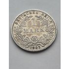 1 марка 1903 года. Германия. Вильгельм II. Серебро 900. Монета не чищена. 45428
