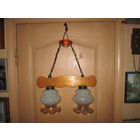 Люстра на 2 рожка,дерево,стекло.