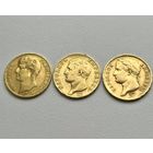3 золотые монеты. Франция. Наполеон 1 (три разных типа монет 40 Франков). без МПЦ