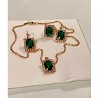 Комплект украшений (подвеска, серьги, кольцо), квадрат зеленый