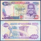 Замбия, 100 квача 1991 г, P-34 (AD, президент Кеннет Каунда, капский буйвол, водопад Виктория), UNC