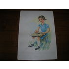 Дети Девочка Цитристка Открытка винтажная из серии Кто рано встает, того удача ждет.. Чистая