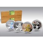 Китай 4х10 юаней 2017г.: "Панда 2017 Prestige Set". Монеты в капсулах; шикарном деревянном подарочном футляре; сертификат. СЕРЕБРО 4х30гр.