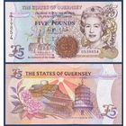 Гернси, 5 фунтов 1996-2023 г, P-56c (D, королева Елизавета II, Ханойский маяк в Форт Грей), UNC