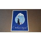 С новым годом - Гиршберг - Белый медведь и Пингвин на земном шаре - чистая редкая открытка - праздники СССР