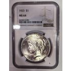 С рубля Доллар мирный 1923 ms 64 NGC
