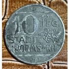 Монета 10 пфеннигов 1918 год. Вормс. Веймарская республика. Звезда на гербе.