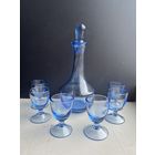 Набор графин с рюмками синее стекло СССР