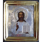 Господь Вседержитель Икона XIX - XX век в старинном окладе и киоте