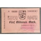 Банкнота 5 миллионов марок 1923 год. Шлезвиг-Гольштейнский банк. Веймарская республика . С рубля без МЦ.