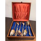 Винтажный набор из шести чайных ложек с растительным декором в оригинальной коробке , времен СССР.