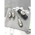 Комплект серьги, кольцо, кулон скань, финифть, винтаж, СССР, мельхиор