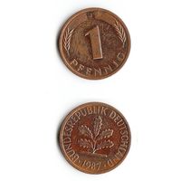 1 пфенниг Германия 1987 года(J)