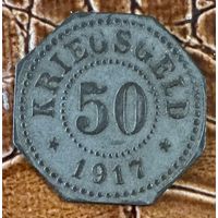 Монета 50 пфеннигов 1917 год. Хэмм. Веймарская республика.