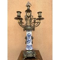 Огромный старинный роскошный подсвечник, фарфор, бронза, Европа, много лотов с рубля