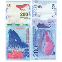 Аргентина 200 песо 2018 год UNC (Южный кит)