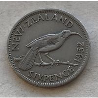 Новая Зеландия 6 пенсов 1952 птица Гуйя Георг VI - последний год правления!